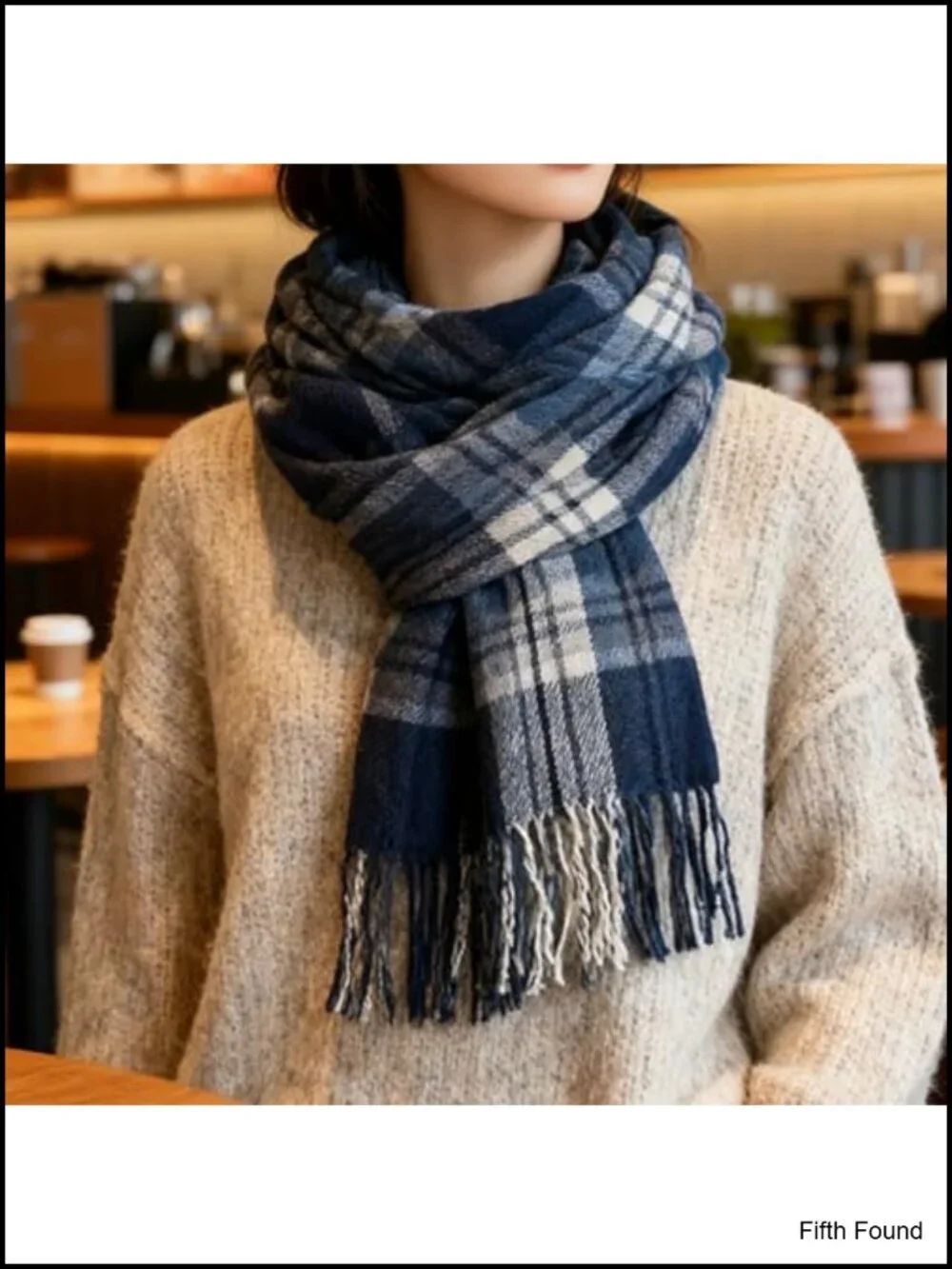 Oversized Checked Plaid Scarf with Tassels - Soft Winter Wrap for Cold Weather